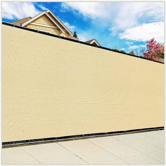 8' x 50' Beige Fence Privacy Screen Windscreen Cover Fabric Shade Tarp Netting - Picture 1 of 7